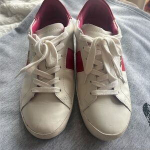 kate spade White and Hot Pink Leather Sneakers